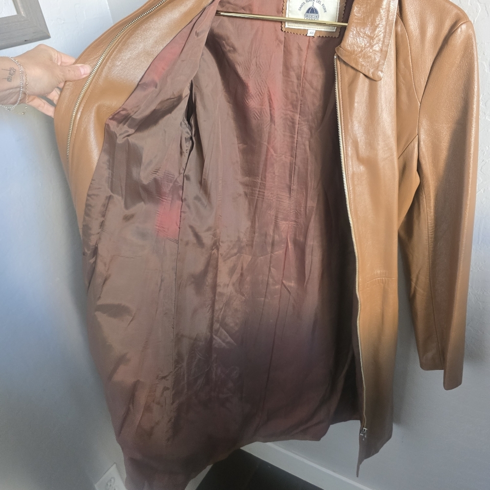 Santa Maria Del Fiore Brown Leather Coat.  Italian Size 46 /US L - Picture 5 of 5